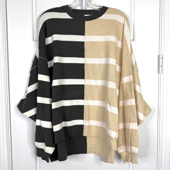 FREE PEOPLE Uptown Stripe Pullover Sweater NEW Size XS Black Pearl Combo - Picture 2 of 15
